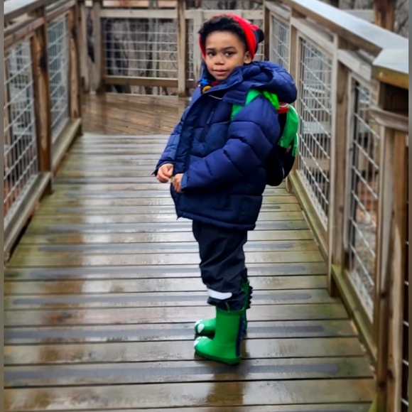 Arizona Boys' Water & Wind Resistant Heavy Puffer Coat Nay Herringbone Size 6/7 - Picture 4 of 11